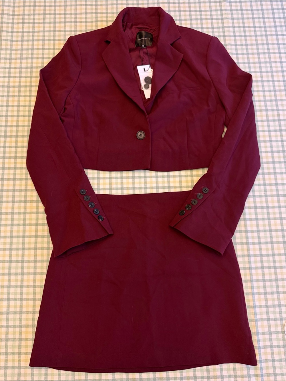 Dynamite Burgundy Cropped Blazer & Skirt Set